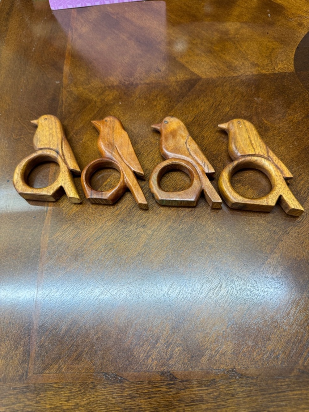 Set Of Four Vintage Wooden Bird Napkin Rings